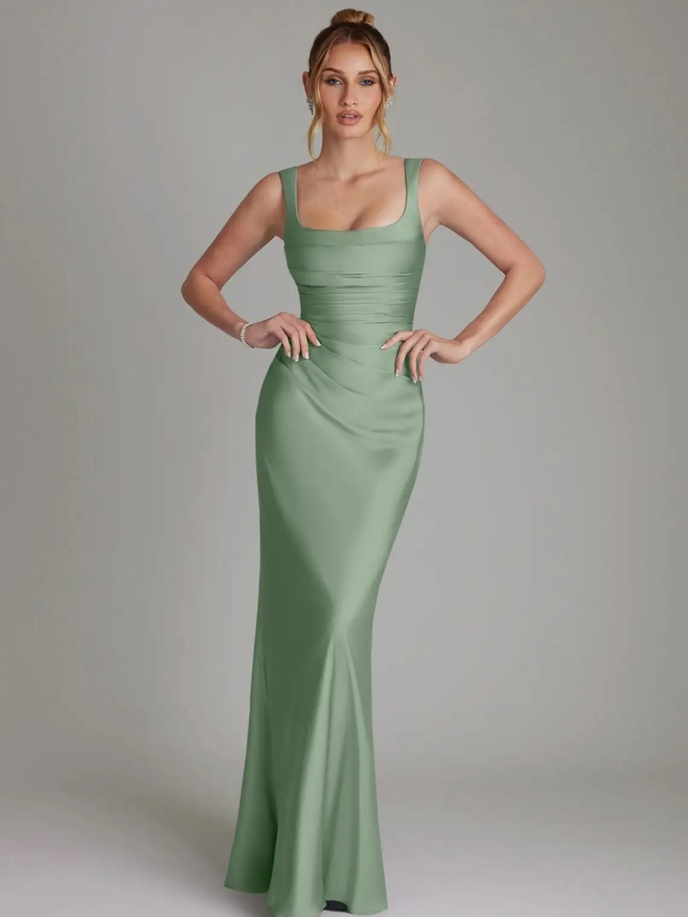 Azazie Agustina Matcha Mermaid Corset Stetch Satin Dress